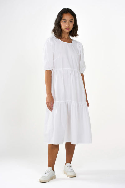 Knowledge Cotton Apparel  Puff Sleeves Poplin White Dress
