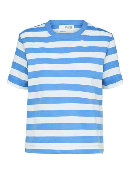 Selected Femme Slfessential Ultramarine Bright White Striped Boxy T-shirt