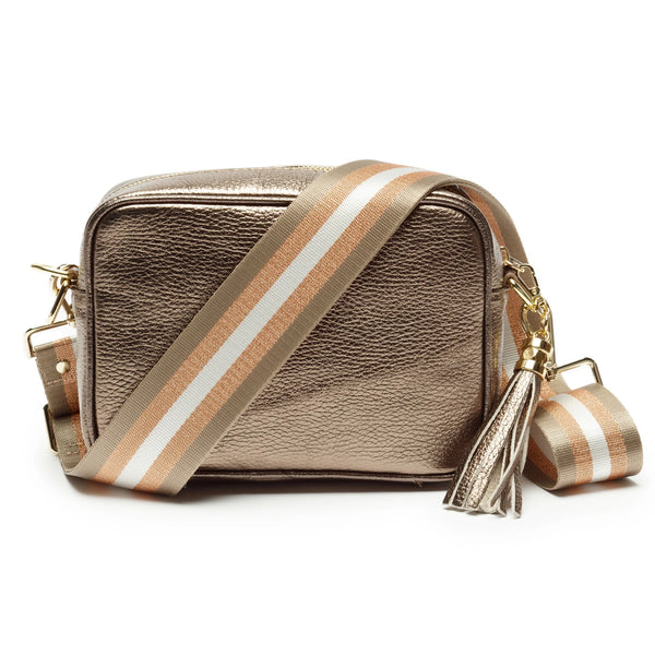 Elie Beaumont  Cross Bag In Bronze With Champagne Stripe