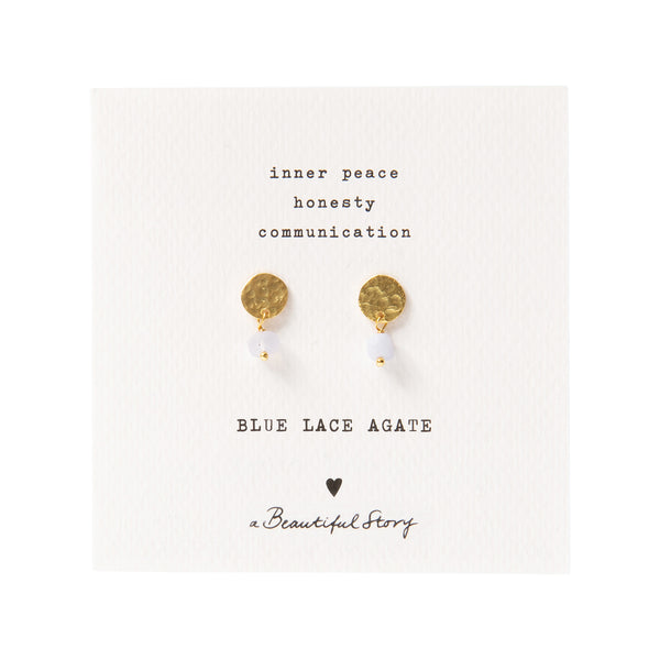 A Beautiful Story Mini Coin Blue Lace Agate Gold Earrings