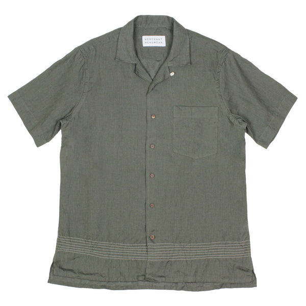 Merchant Menswear Hawaii Wave Linen Shirt Olivio Green