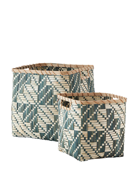 Madam Stoltz Large Ivy and Natural Square Bamboo Basket