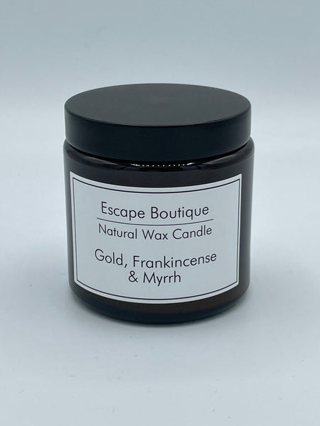 Heaven Scent Incense Ltd 120ml Gold Frankincense and Myrrh Brown Pot Natural Vegetable Wax Candle 