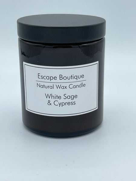 Heaven Scent Incense Ltd 180ml White Sage and Cypress Brown Pot Natural Vegetable Wax Candle 
