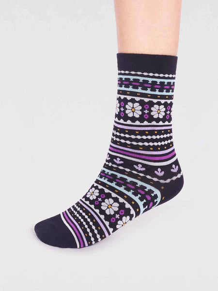 Thought Black Spw801 Waverly Gots Organic Cotton Pattern Socks 