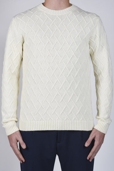 Daniele Fiesoli White Cable Round Neck Sweater 