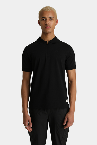 ANDROID HOMME Black Embroidered Zip Polo Shirt