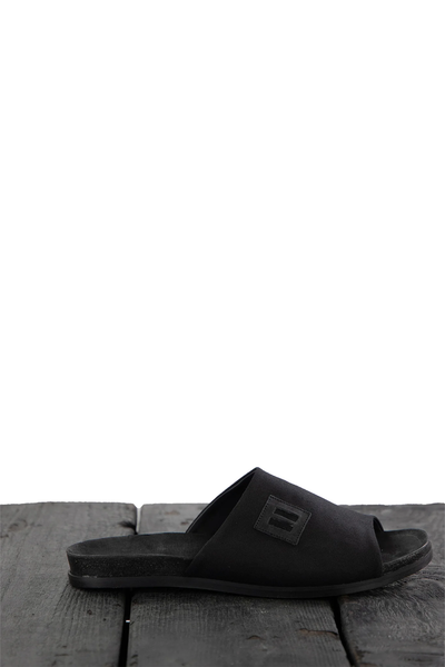Hannes Roether Black Leather Cotton Slider 