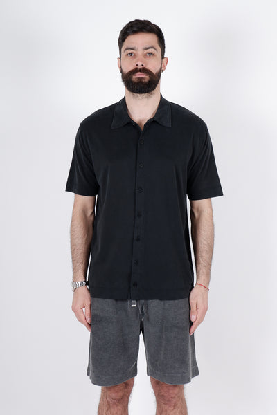 daniele-fiesoli-black-cotton-silk-short-sleeve-shirt