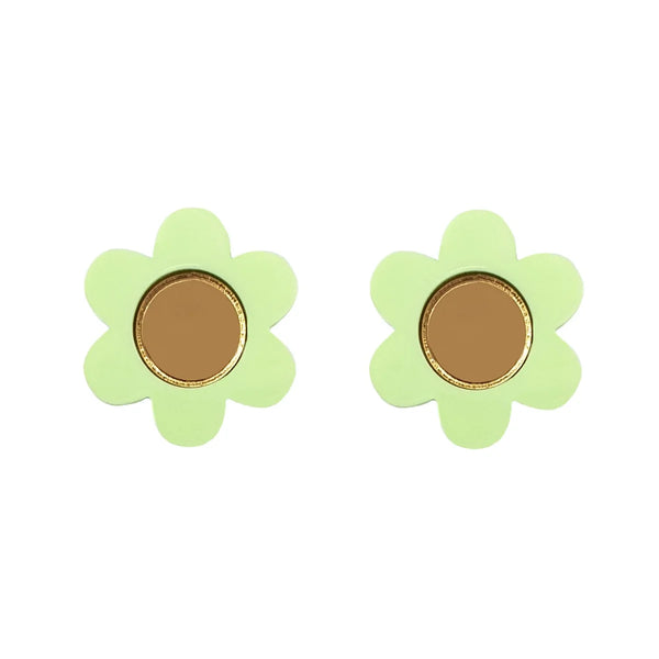 Natalie Owen Light Green Daisy Flower Stud Earrings