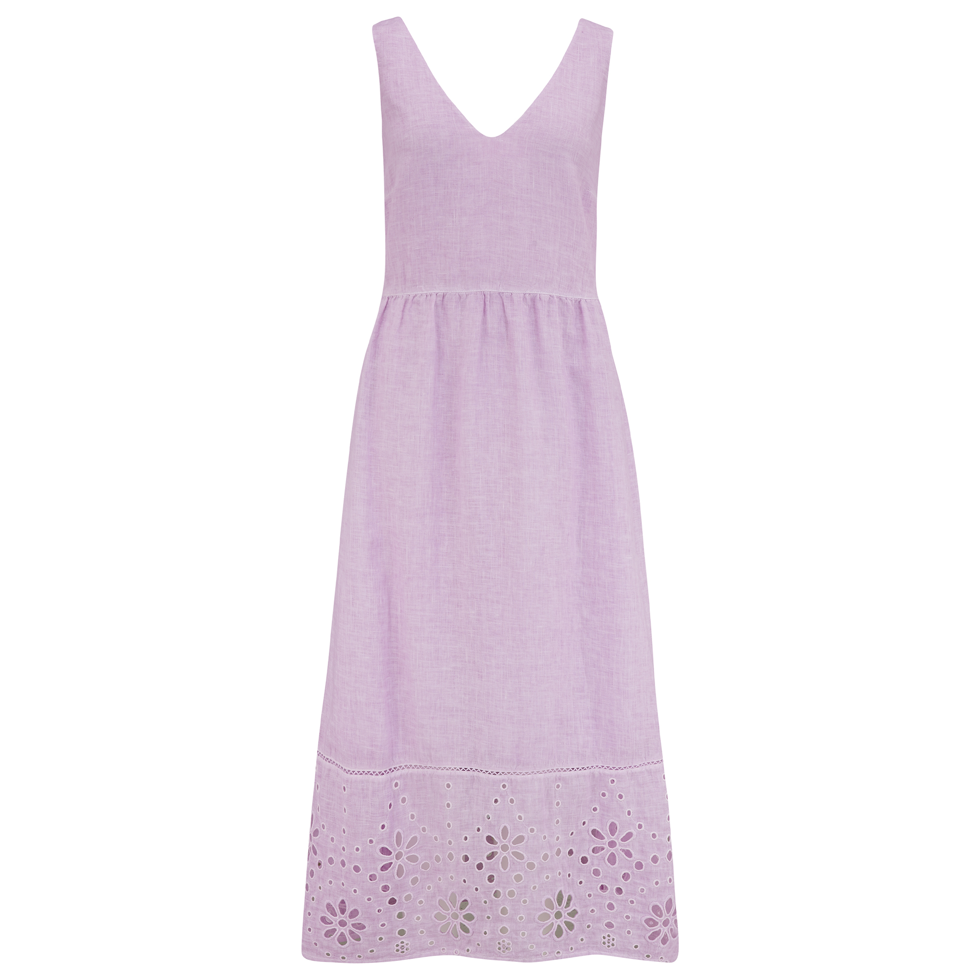 120% Lino Sleeveless Dress with Embroidery Lilac