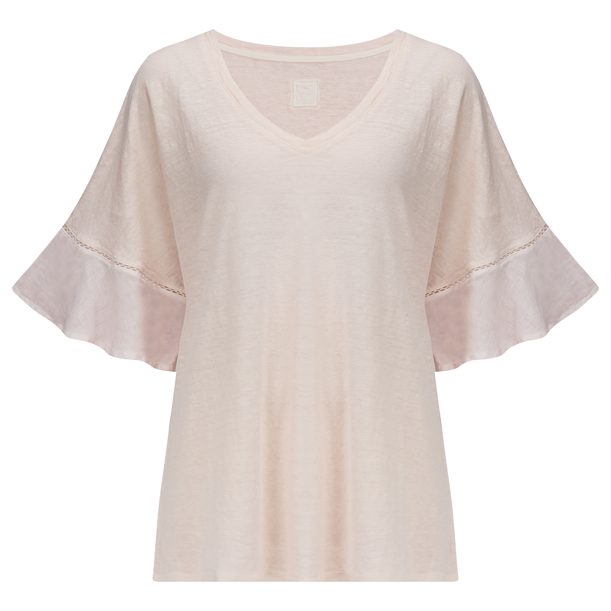120% Lino Jersey Linen Frill Sleeve Top in Rose Soft Fade