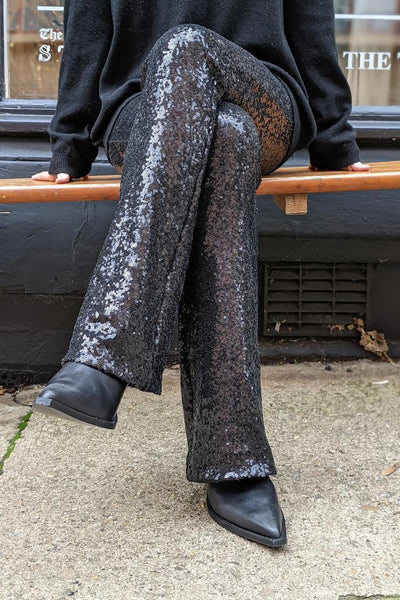 Trouva: Black Sequin Flared Leggings