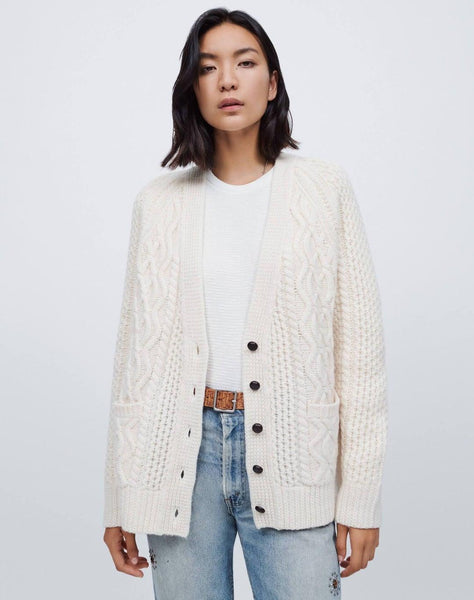 Re/Done Ivory Cable Knit Cardigan