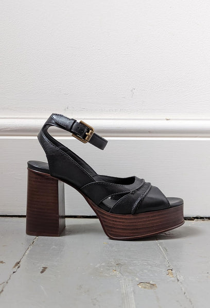 Chloe  Black Platform Leather Sandals