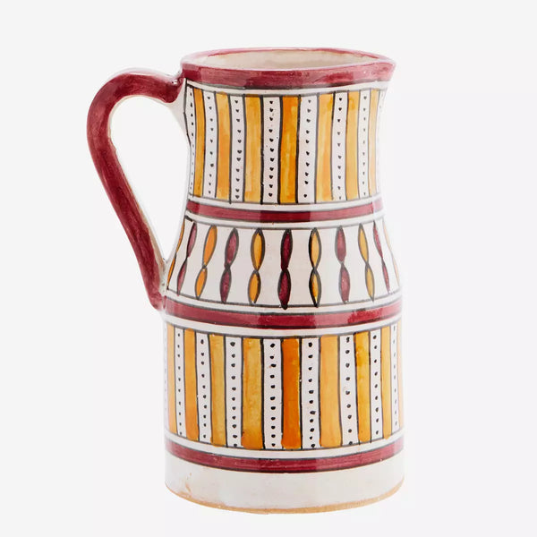 Madam Stoltz Off White and Red Hand Painted Stoneware Jug