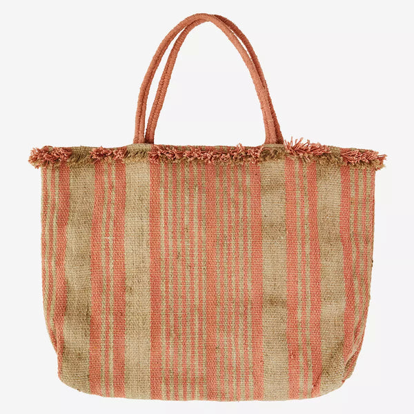 Madam Stoltz Natural and Peach Handwoven Striped Bag