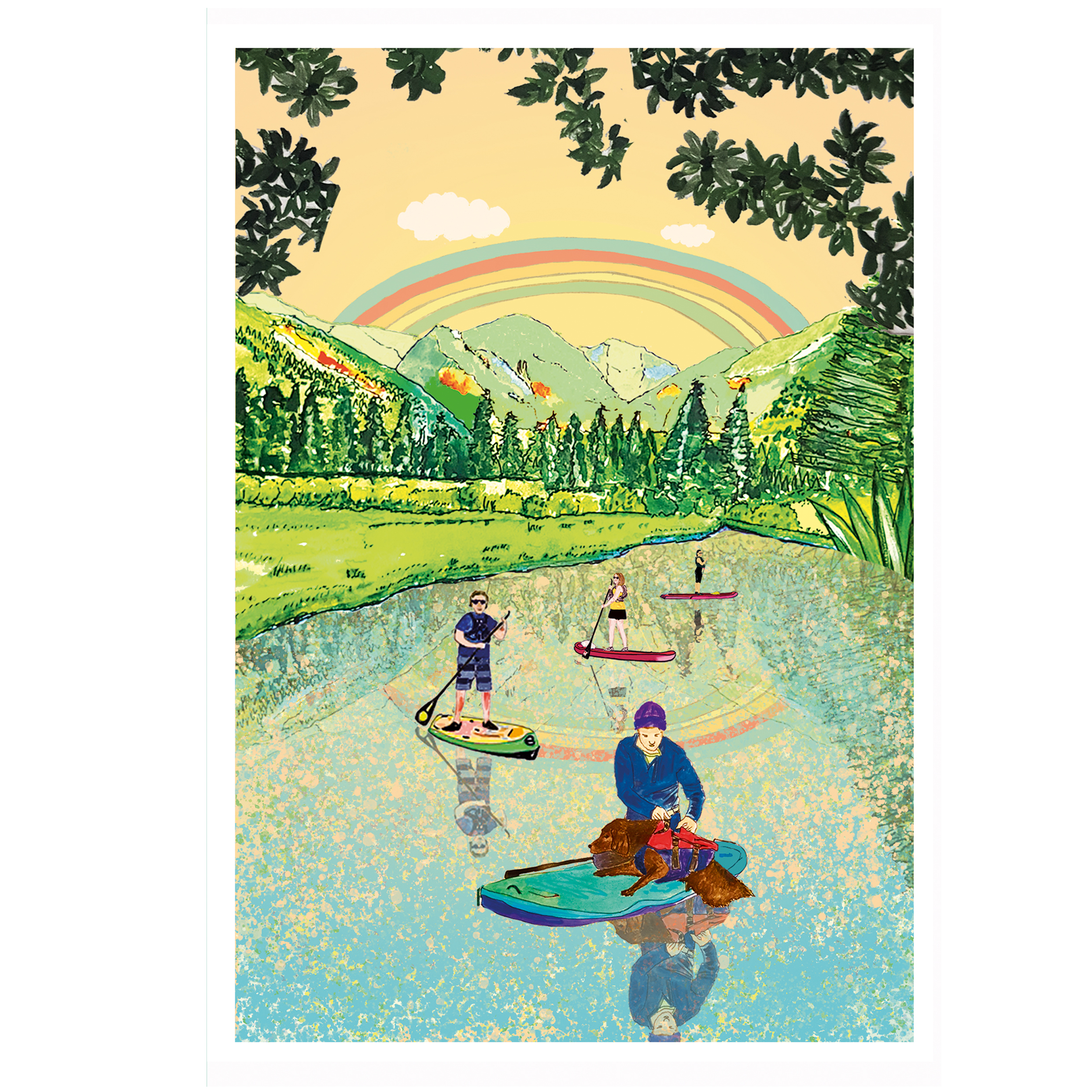 Wildflower Cards River Paddleboarding A4 Art Print