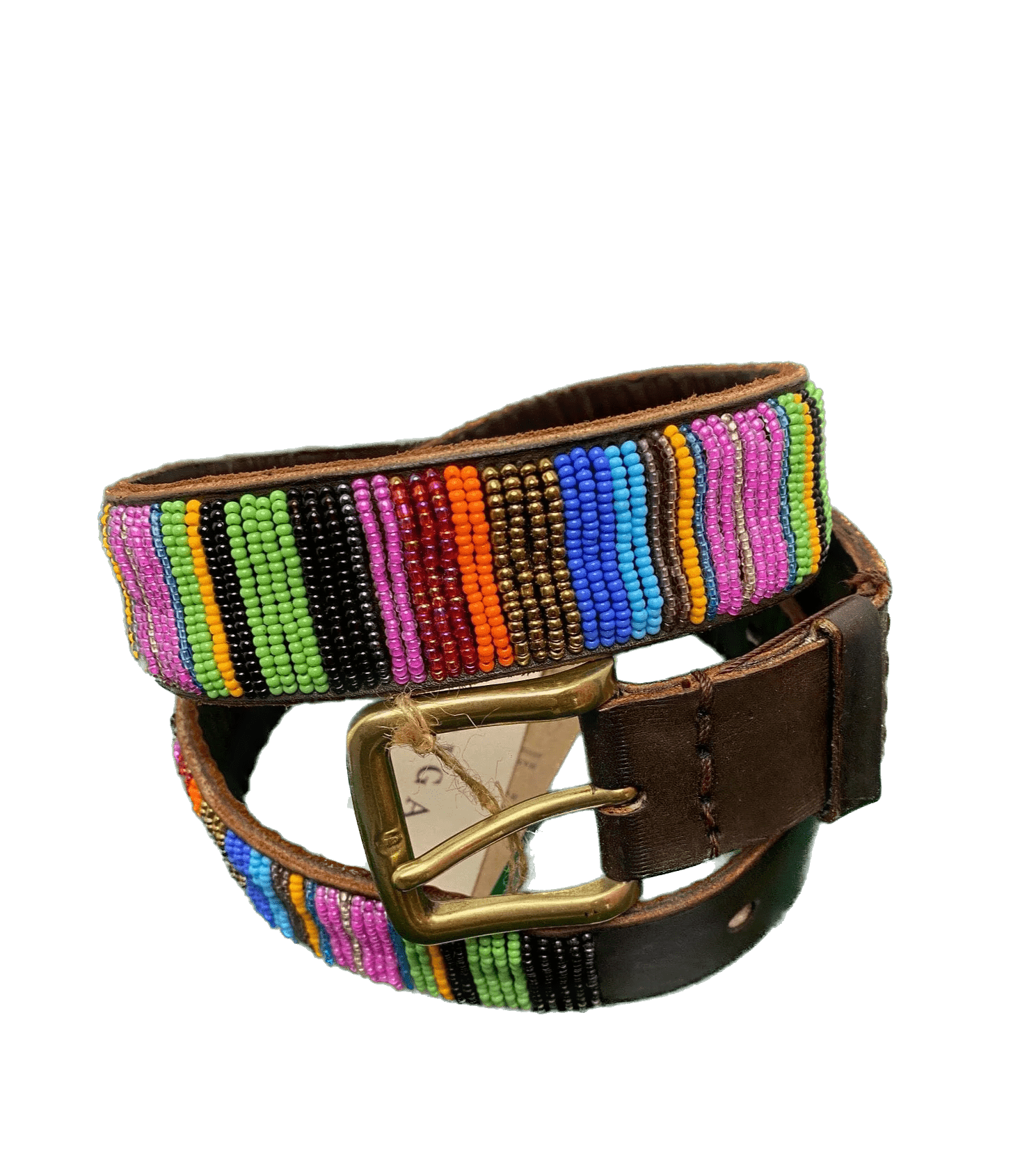 ASPIGA Vibrant Stripes Belt On Dark Leather