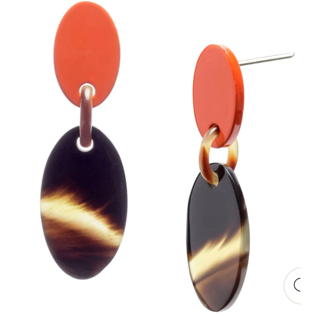 Branch Orange Horn Oval Drop Earrings