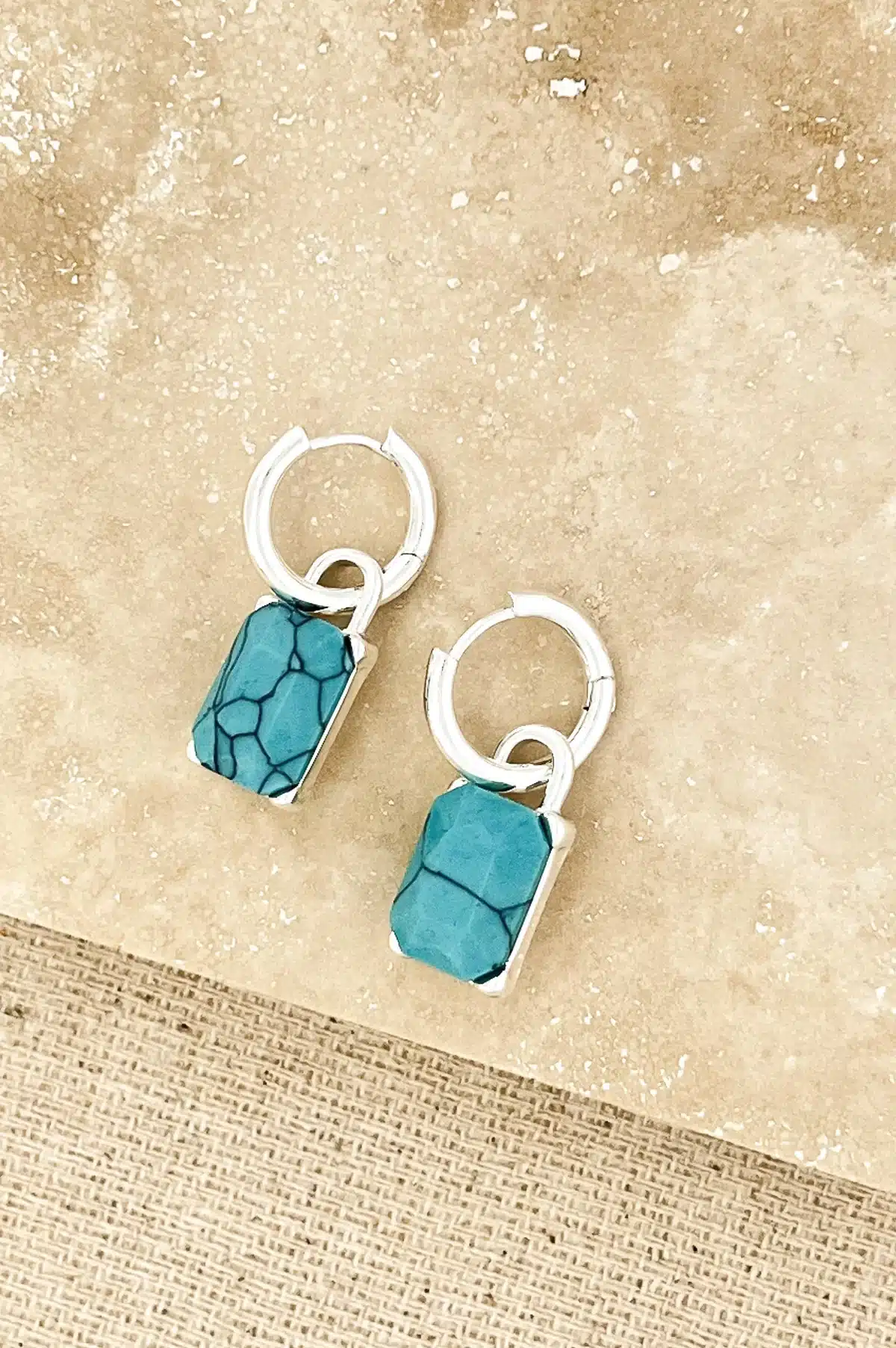 Envy Silver Earrings with Turquoise Square Dropper