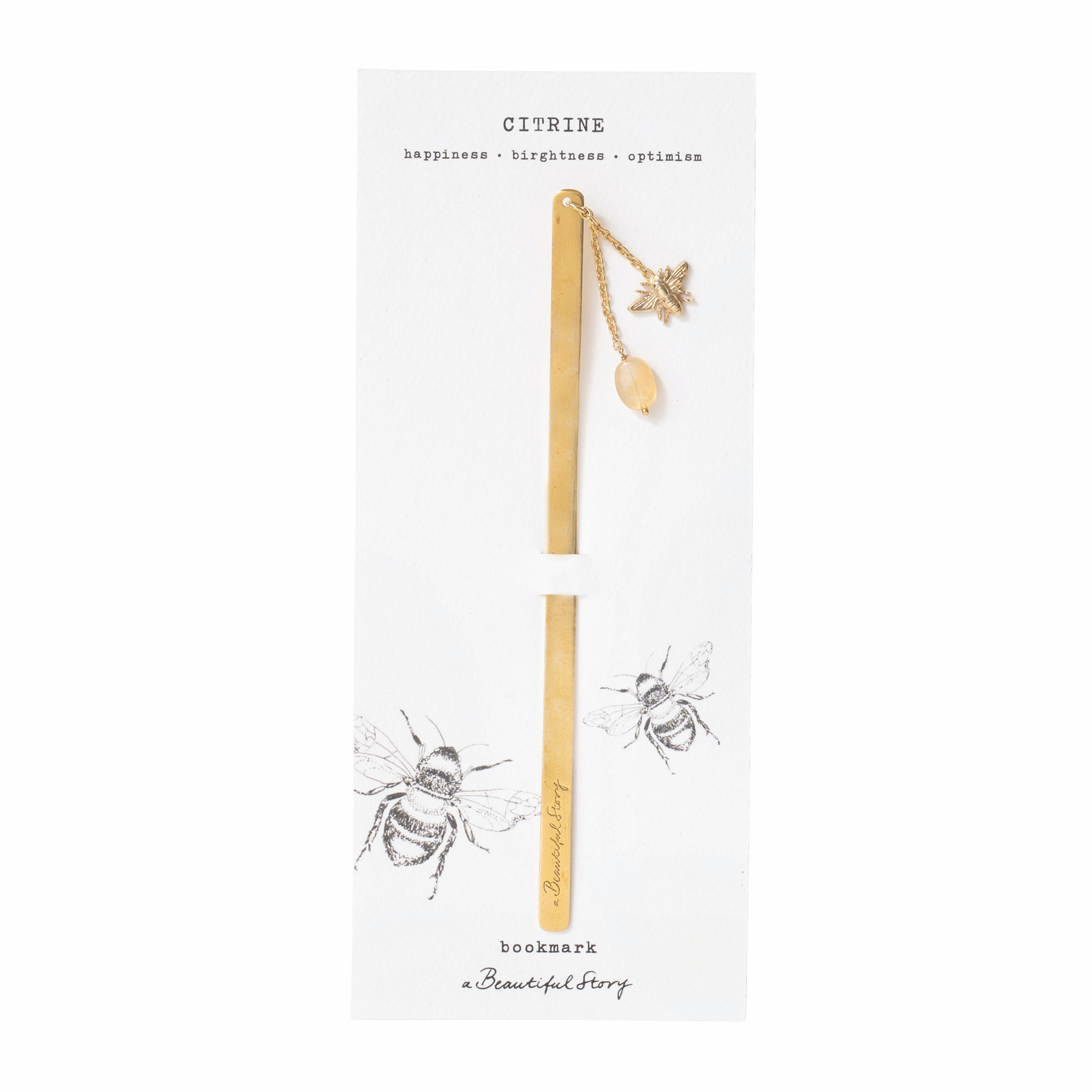 A Beautiful Story Gilded Brass Bookmark with Citrine and Bee Symbol