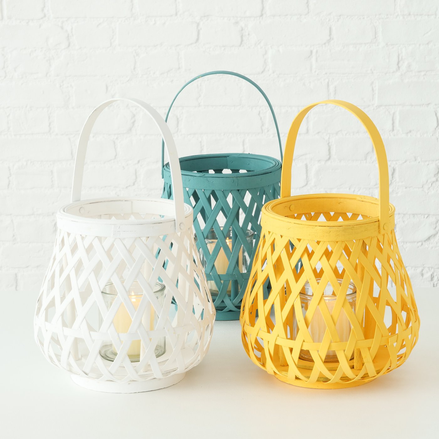 &Quirky Bamboo Large Candle Lantern : Yellow, White or Petrol