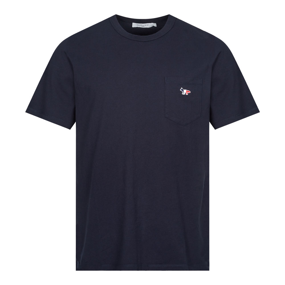 Maison Kitsune Navy Tricolour Fox Pocket T Shirt
