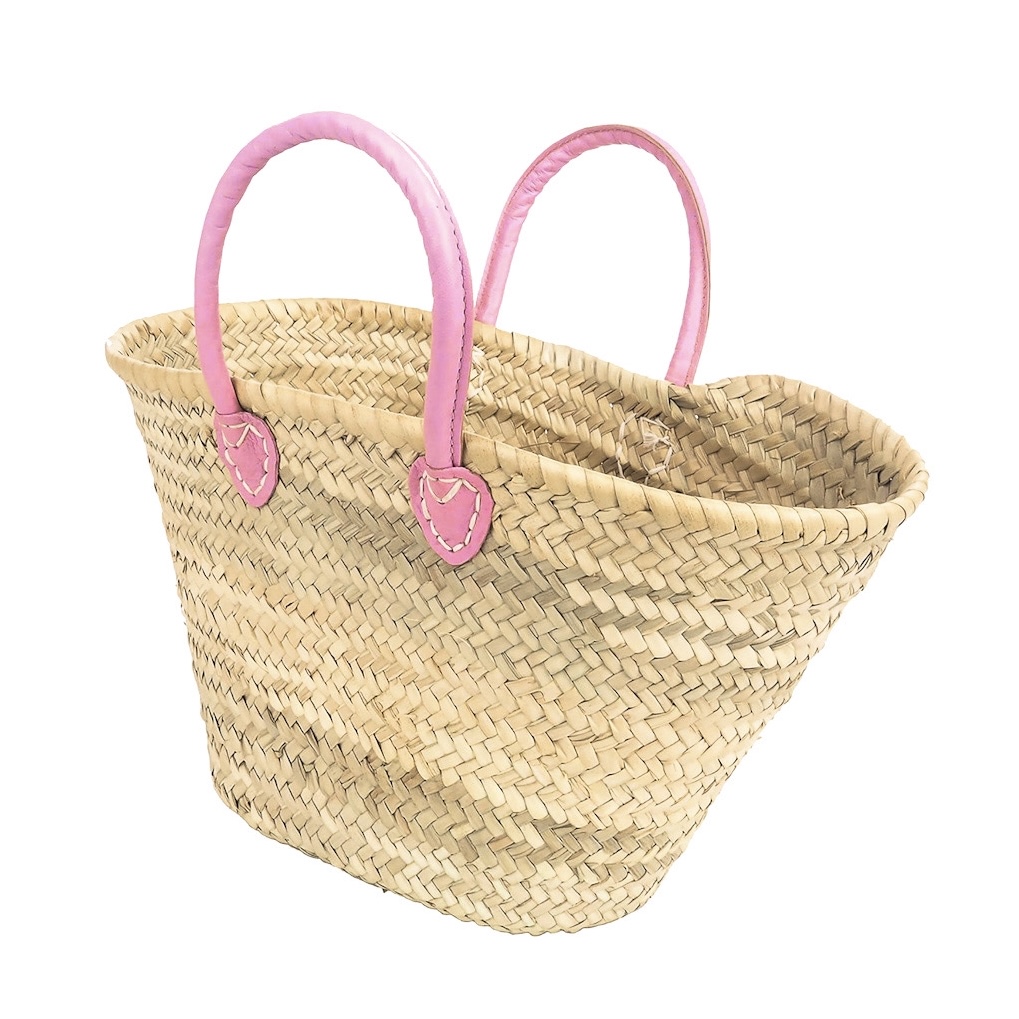 Basket Basket Pink Leather Handled Basket