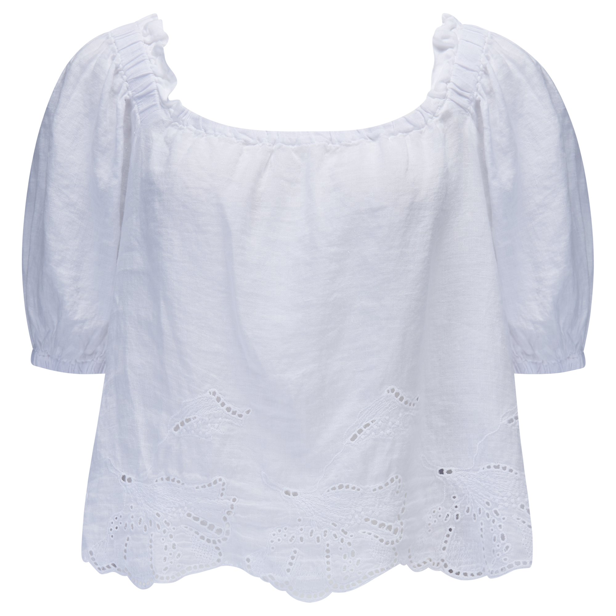 120% Lino Puff Sleeve Top in White