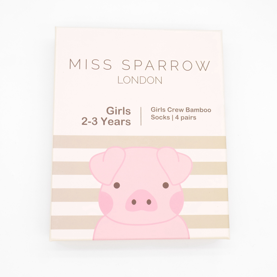 Miss Sparrow Pair of 4 Animal Printed Girls Socks Box for 2 to 3 Years