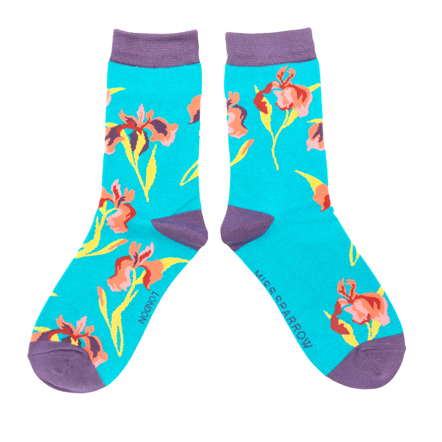 Miss Sparrow Teal Wild Iris Socks