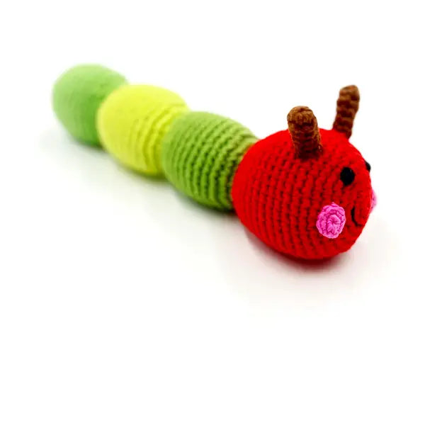 Pebblechild Crochet Toy Handmade Fairtrade Caterpillar Rattle-green