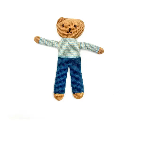 Pebblechild Crochet Toy Handmade Fairtrade Flipps Petrol Blue Trousers