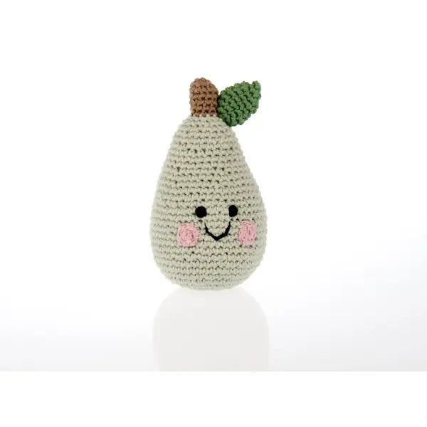 Pebblechild Crochet Toy Handmade Fairtrade Friendly Pear Rattle - Teal