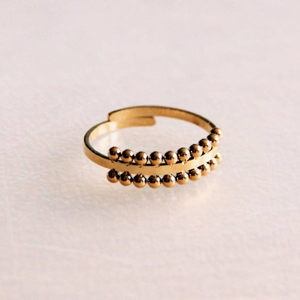 Bazou R639: Steel Adjustable Ring With Dotted Edge - Gold