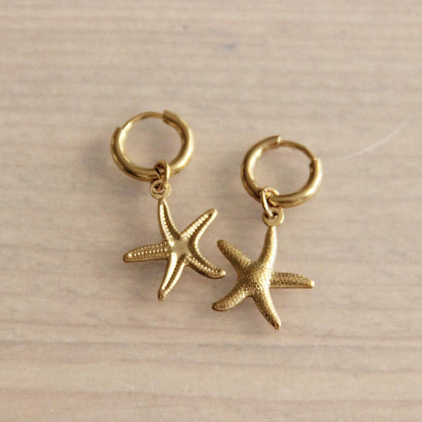 Bazou Stainless Steel Creoles With Starfish - Gold