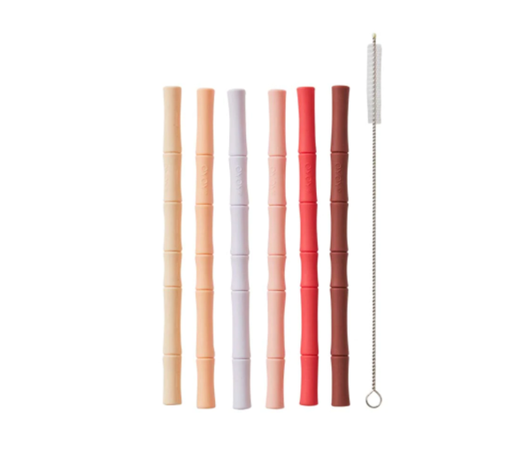 OYOY Pack Of 6 Cherry Red / Vanilla Bamboo Silicone Straws
