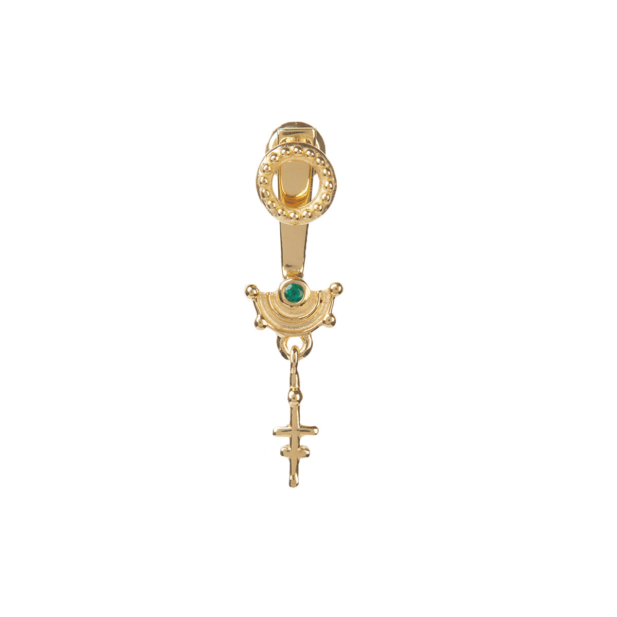 Rachel Entwistle Solid Gold Mini Celestial Ear Jacket With An Emerald