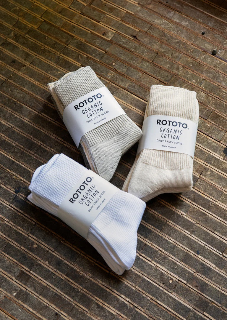 RoToTo Rototo | Organic Daily 3 Pack Ribbed Socks | Ecru/brown Or Ecru/gray