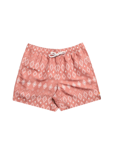 Far Afield Printed Swim Shorts Diamonds Mahogany Pink