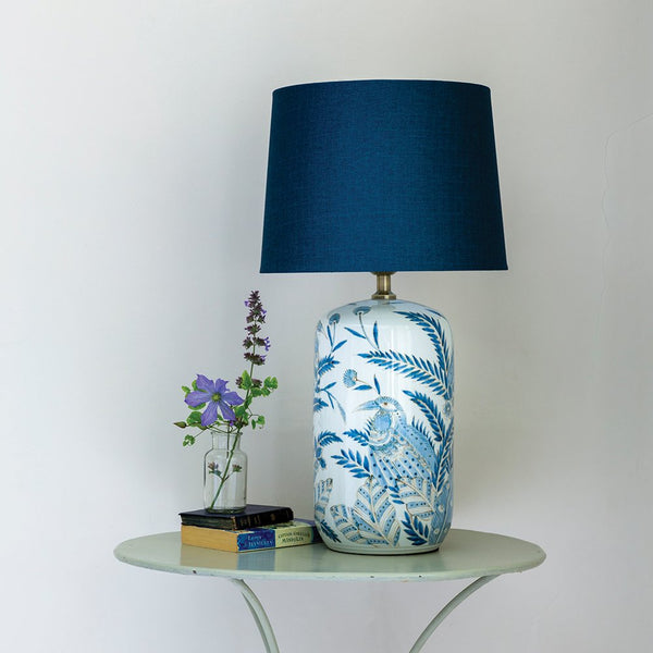 Grand Illusions Lamp Birds In Foliage with Blue Shade
