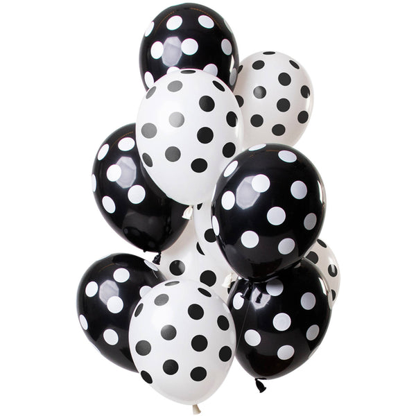 Folat Balloons Polka Dots Black-white 30cm - 12 Pieces