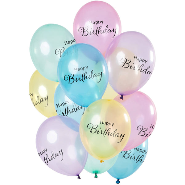 Folat Balloons 'happy Birthday' Pastel Transparent 33cm - 12 Pieces