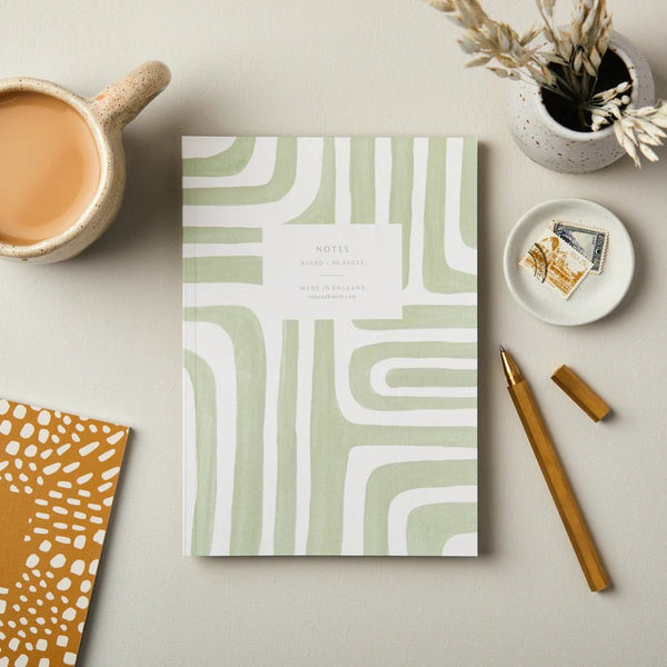 INK & BLOOM Abstract Pale Green A5 Ruled Notebook