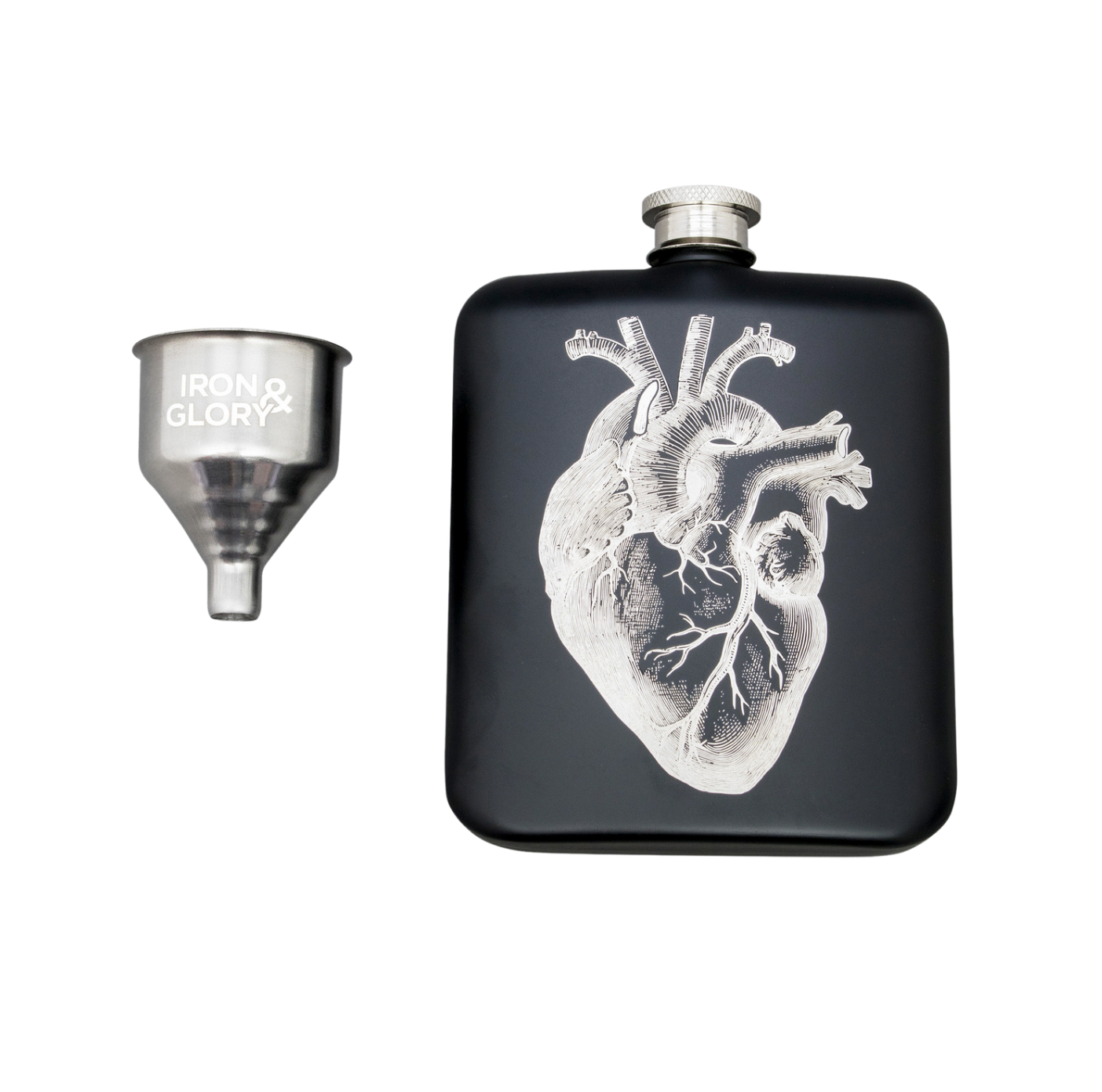 Luckies Of London Heart Design Black Hip Flask