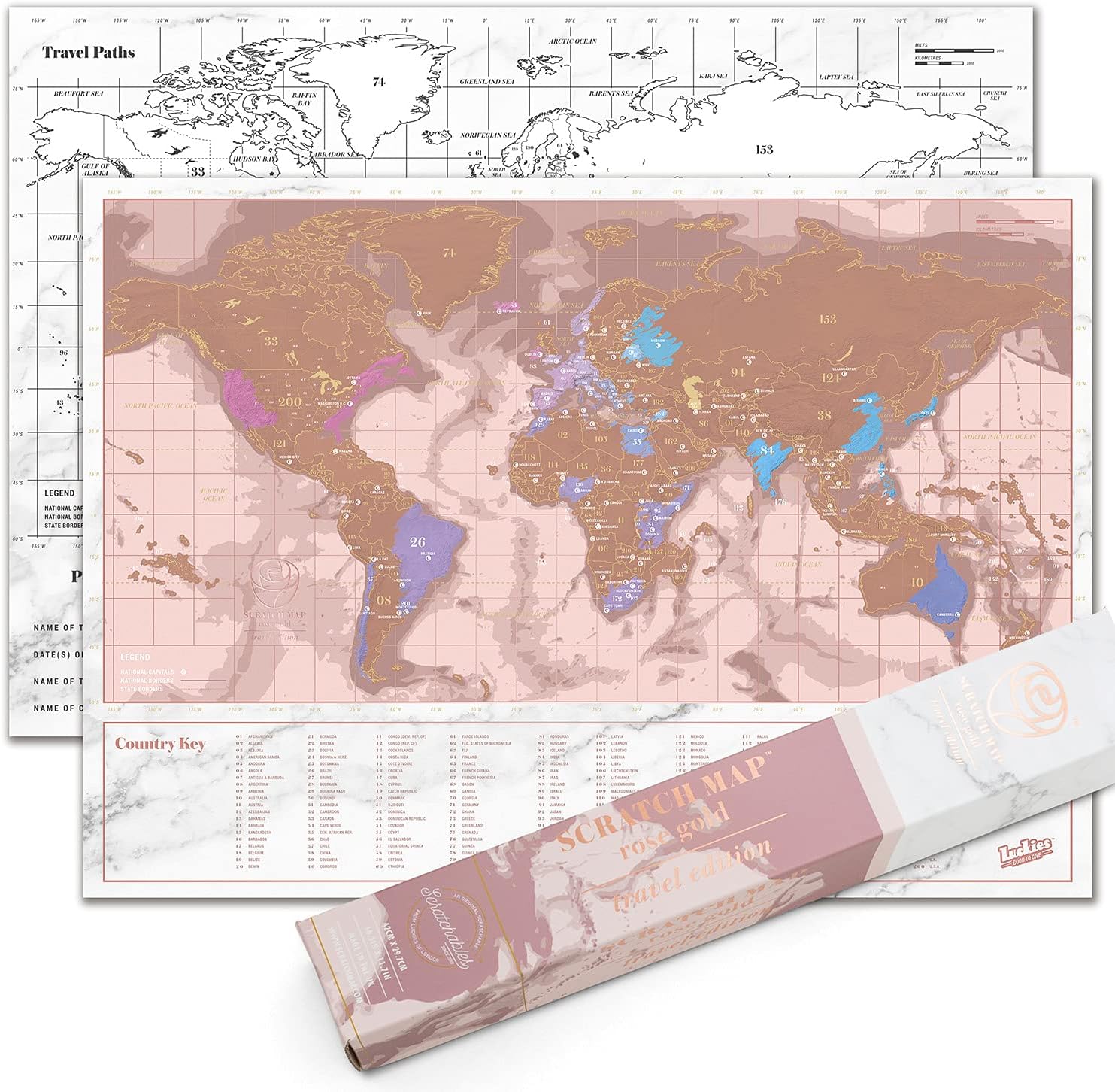 Luckies Of London Rose Gold Scratch Off Map - Travel Edition 