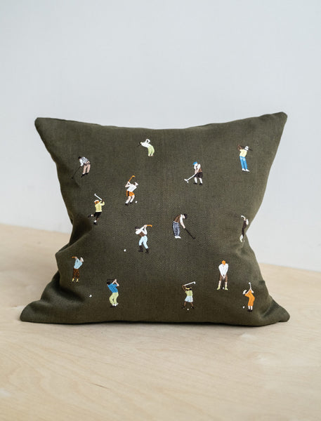 Fine Little Day Golf Embroidered Cushion (w. Or W/o Inner Cushion) In Green 48 X 48cm