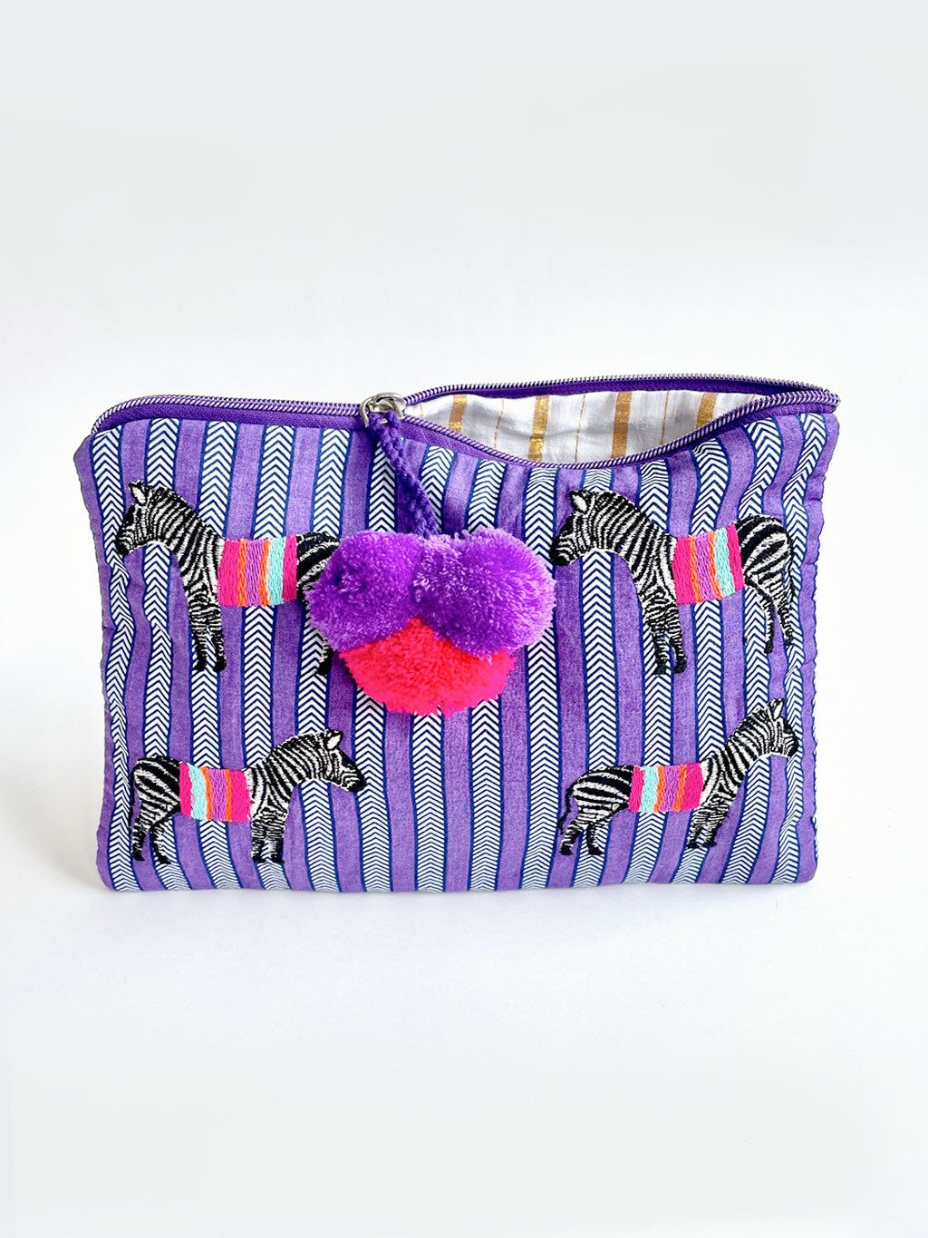 Nimo with Love Violet Striped Ortiga Bag with Zebra Embroidery