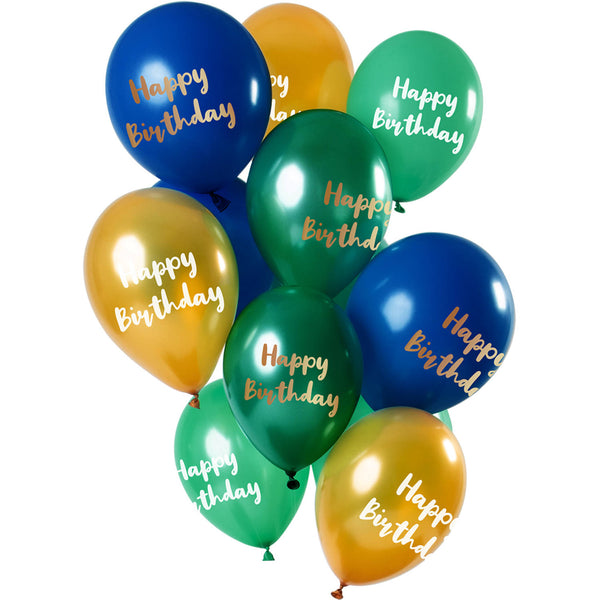 Folat Balloons 'happy Birthday' Green-gold 33cm - 12 Pieces